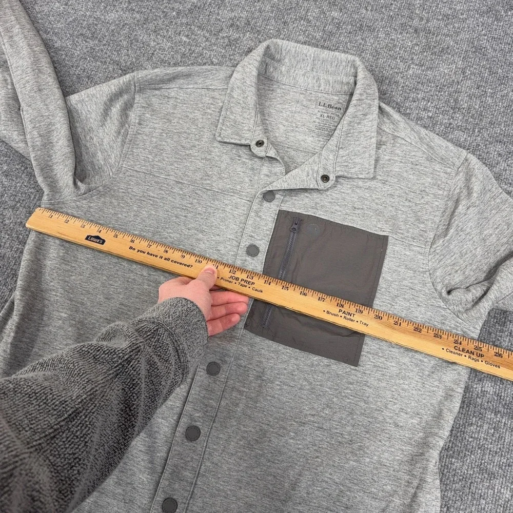 LL Bean Shirt Jacket Men XL Gray Snap Button Sweatshirt Shacket Pockets